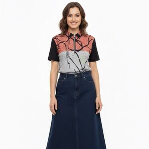 Jamie Sadock Golf Polo Top Size Large Abstract 1/4-Zip Micro Pleat #71136